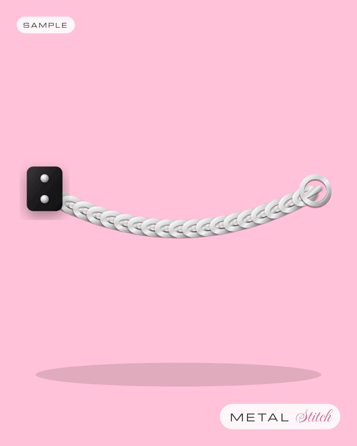 Sample illustration: Silver chain belt with a leather tab and O-ring