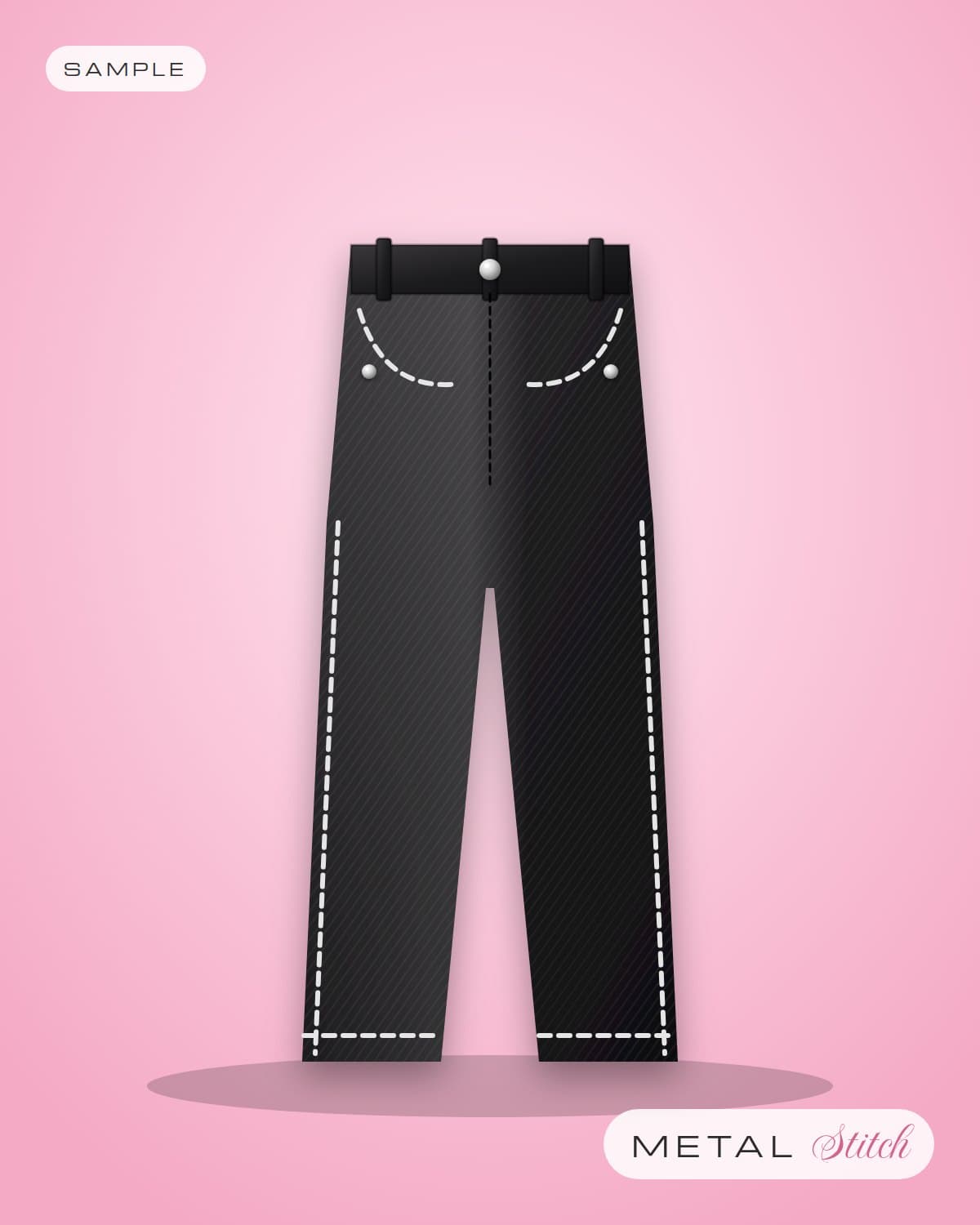 Sample illustration: Black trousers with contrast silver top-stitching