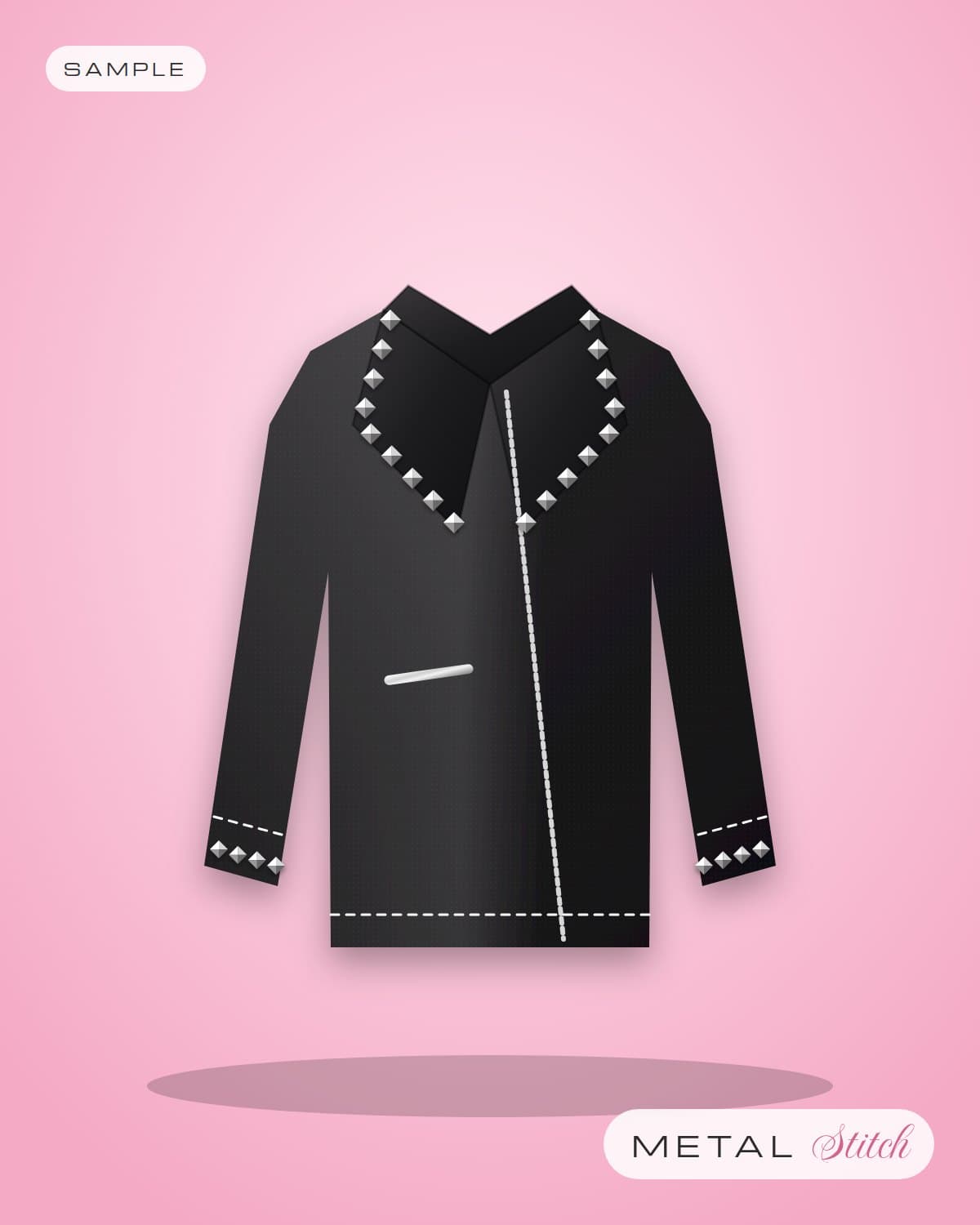 Sample illustration: Black leather jacket with pyramid studs along the collar and cuffs